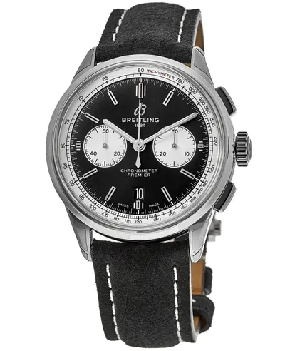 Breitling Premier B01 Chronograph 42mm Black Dial Calfskin Strap Men's Watch ab0118371b1x1 (black, arb11372)
