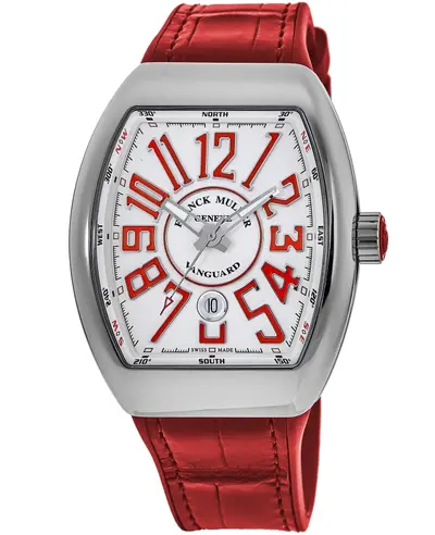 Franck Muller Vanguard Automatic White Dial Red Strap Men's Watch Model V 45 SC DT AC RG V 45 SC DT (RG) (white, arb12830)
