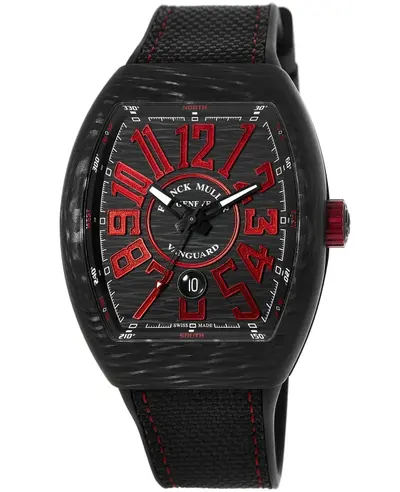 v 45 sc dt carbon nr Franck Muller Vanguard Carbon Black/Red Dial Men's Watch (black, arb12837)