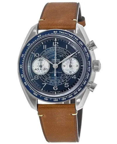 Brand New Authentic Omega Speedmaster Chronoscope Co-Axial Master Chronometer Chronograph 43 mm Blue Dial Leather Strap Men's Watch Model: 329.32.43.51.03.001 (blue, arb10235)