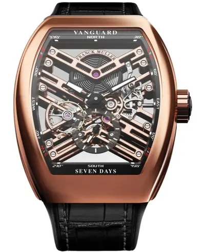 FRBMULL V45S6SGTNR5N 18kt Rose Gold Skeleton Dial Chronograph Men's Watch Franck Muller V 45 S6 SGT NR 5N (arb12810)