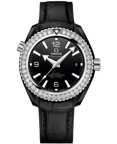 Omega Seamaster Planet Ocean 600M Black Dial Diamond Leather Strap Men's Watch Model: 21598402001 215.98.40.20.01.001 (black, arb9757)