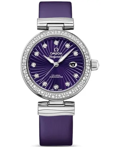 Omega De Ville Ladymatic Purple Dial Diamond Leather Strap Women's Watch Model 425.37.34.20.60.001 (violet, arb10434)
