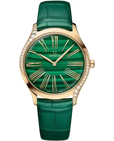 Omega De Ville Tresor Green Dial Yellow Gold Diamond Leather Strap Women's Watch Model 42858366099001 428.58.36.60.99.001 (green, arb10487)