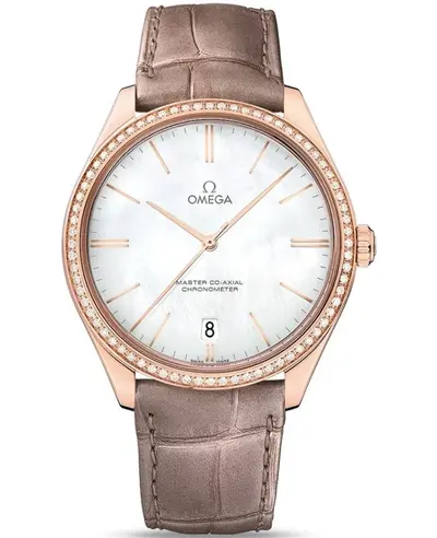 Omega De Ville Tresor Master Men's Watch Model 432.58.40.21.05.003, Rose Gold Case Mother of Pearl Dial Diamond Bezel Automatic (arb10498)