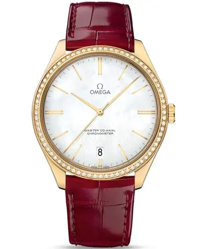 Omega De Ville Tresor Master Mother of Pearl Dial Diamond Leather Strap Men's Watch Model 43258402105004 432.58.40.21.05.004 (arb10499)
