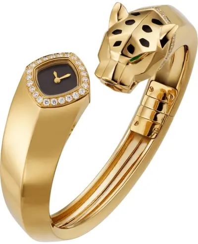 Cartier Panthere de Cartier HPI01342 Small Black Dial 18K Yellow Gold Diamond Bangle Watch (black, arb11776)