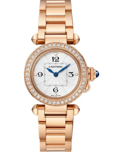 Cartier Pasha De Cartier Women's Watch WJPA0018, Rose Gold Case and Bracelet, Opaline Dial with Diamond Bezel (arb13166)