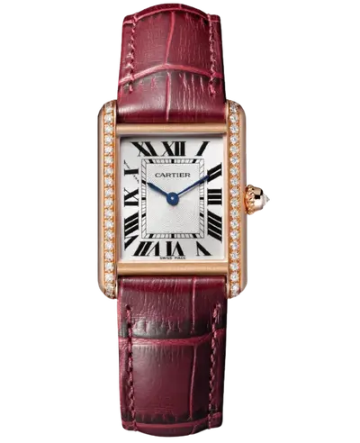 Authentic Cartier Tank Louis WJTA0037 - 18kt Rose Gold Case, Blue Claret Alligator Dial & Diamond Bezel with Genuine Leather Strap (arb13182)