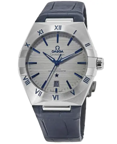 Omega Constellation Co-Axial Master Chronometer Grey Dial Blue Leather Strap Men's Watch Model 131.13.39.20.06.002 (arb9398)