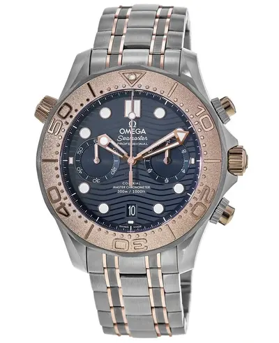 Omega Seamaster Diver 300M Ref:21060445103001 Blue Dial Titanium & Gold Chronograph Watch 210.60.44.51.03.001 (blue, arb9703)