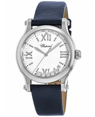 Chopard Happy Sport Medium 36mm Floating Diamond Blue Satin Strap Women's Watch Model No. 278582-3001S-BL (white, arb10027)