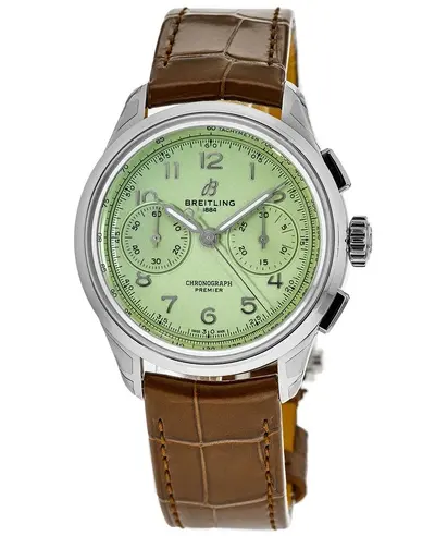 Men's Breitling Premier Chronograph 40 Green Dial AB0930D31L1P - Brown Leather Strap AB0930D31L1P1 (green, arb11480)