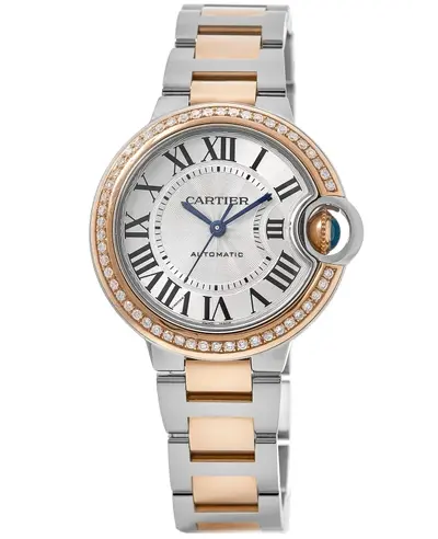 Brand New Authentic Cartier Ballon Bleu W2BB0032-CD Women's Watch Automatic Rose Gold & Steel Case with Custom Diamond Bezel (arb12898)