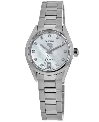 Authentic Tag Heuer Carrera Automatic Mother of Pearl Diamond Dial Steel Women's Watch Model WBN2412.BA0621 (arb13029)