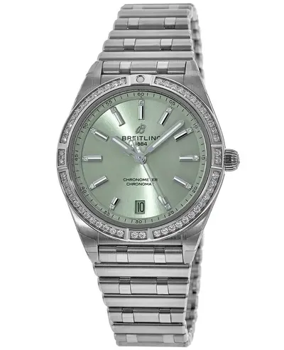 Women's Chronomat Automatic Chronometer Movement Watch with Diamond Bezel - Model A10380591L1A (Green Dial) Breitling A10380591L1A1 (green, arb11231)