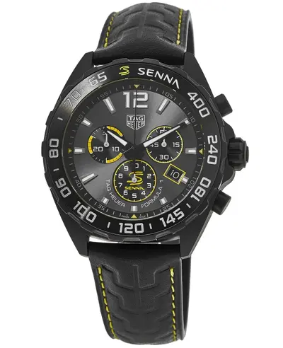 Brand New Authentic Tag Heuer Formula 1 X Senna Quartz Chronograph Grey Dial Leather Strap Men's Watch caz101aj.fc6487 (arb11521)