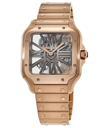 Cartier Santos Men's Watch whsa0016, 18k Rose Gold Skeleton Dial (arb13138)
