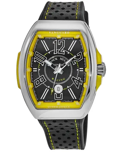 Franck Muller Vanguard Racing Model V45SCDTRCGACJA - Black Dial with Yellow Accents, Rubber Strap Chronograph Automatic Mens Watch V 45 SC DT RCG AC JA (black, arb12847)