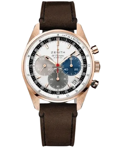 New Authentic Zenith Chronomaster Original Men's Watch 18K Rose Gold Case & Leather Strap Model 18.3200.3600/69.c901 (white, arb9638)