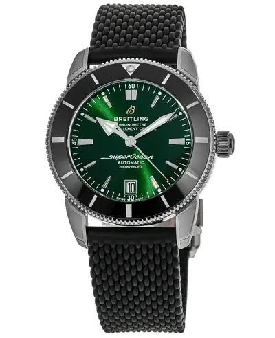 Men's Breitling AB2010121L1S1 Superocean Heritage Automatic Chronograph Watch 42mm Green Dial Rubber Strap (green, arb11486)