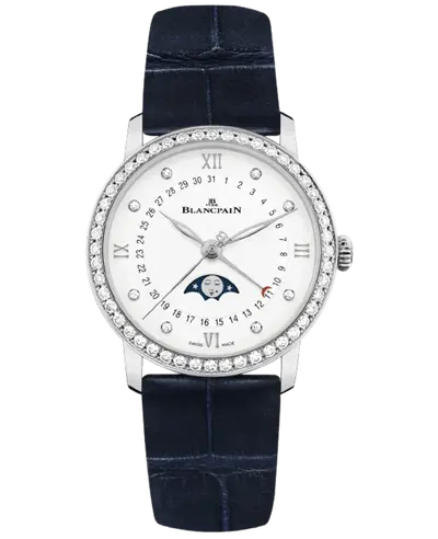 Blancpain Villeret Quantieme Phases de Lune White Dial Diamond Leather Strap Watch Model 6126-4628-55B (white, arb11059)