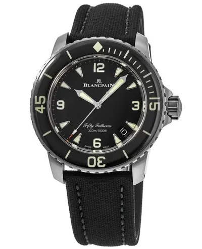 Authentic Blancpain Fifty Fathoms Automatic Black Dial Fabric Strap Men's Watch Model 5015-12B30-B52A (black, arb10739)