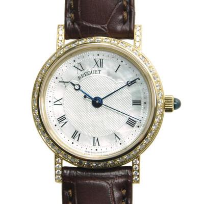 Breguet Classique Mother of Pearl Dial 18kt Yellow Gold Diamond Black Leather Ladies Watch - Model: 8068BA52964DD00 8068BA/52/964.DD00 (black, arb1524)