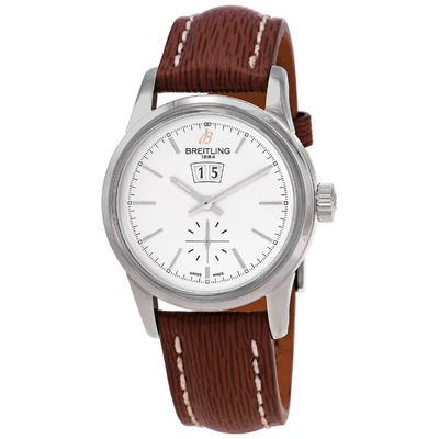 Breitling Transocean 38 White Dial Mens Automatic Watch, Silver Case with Brown Lizard Leather Strap (Ref: A1631012/G781.221X.A18BA) A1631012/G781.221X.A18BA.1 (brown, arb448)