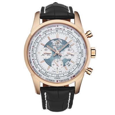 RB0510U0/A733LS Mens Breitling Transocean Unitime White Dial Automatic Chronograph World Time GMT Watch (black, arb743)