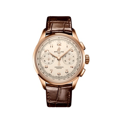 RB0930371G1P1 Breitling Premier Chronograph Hand Wind Silver Dial Mens Watch (brown, arb744)