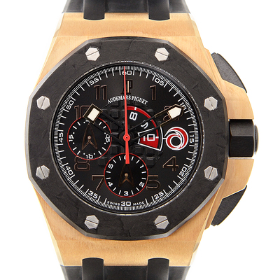 Audemars Piguet Royal Oak Mens Chronograph 26062OROOA002CA01 - Black Dial with Rose Gold and Black Rubber Strap 26062OR.OO.A002CA.01 (black, arb590)