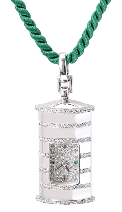Audemars Piguet 18kt White Gold Diamond Emerald Pendant Watch Ref: 12576BC-ZZ-0000XX-01 12576BC.ZZ.0000XX.01 (arb775)