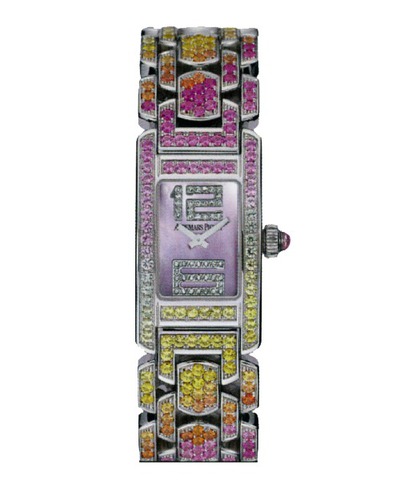 AP [Promesse] Multi-Colored Sapphire White Gold Ladies Watch 67465BC.YY.1189BC.01 Audemars Piguet (blue, arb1173)