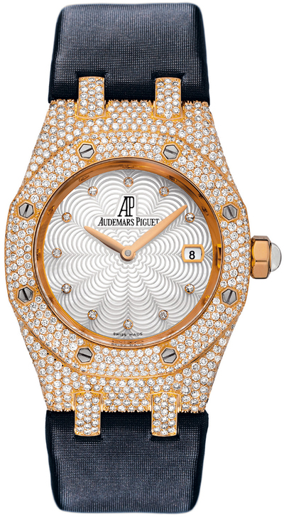 Audemars Piguet Royal Oak 67605OR.ZZ.D009SU Ladies Watch - Rose Gold Case Diamond Mother of Pearl Dial Saphire Crystal 67605OR.ZZ.D009SU.01 (black, arb1179)