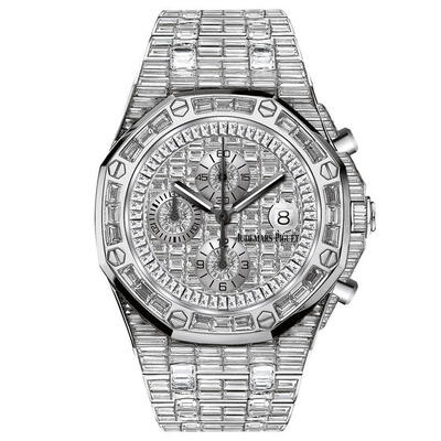Audemars Piguet Royal Oak Offshore Men's Watch 18K White Gold Baguette Diamond Dial Automatic Movement Chronograph Date Display 26473BC.ZZ.8043BC.01 (arb867)