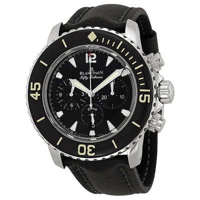 Blancpain Fifty Fathoms Black Dial Flyback Chronograph Fabric Strap Mens Watch 5085F-1130-52 (black, arb1230)