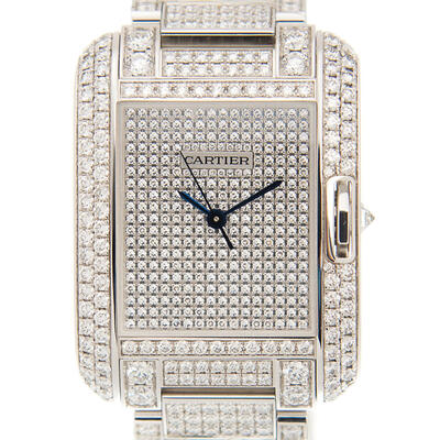 Cartier Tank Anglaise Diamond Pave 18kt White Gold Automatic Mens Watch HPI00561 (brown, arb2074)