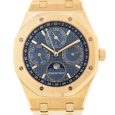 Audemars Piguet Royal Oak Perpetual Calendar Automatic Mens 18 Carat Yellow Gold Watch - Model AP26574BAOO1220BA 26574BA.OO.1220BA.01 (blue, arb615)