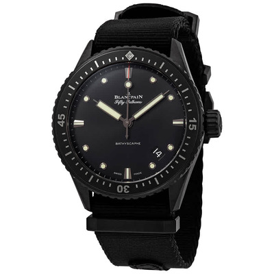 Blancpain 5000-0130-NABA Fifty Fathoms Automatic Mens Watch - Black Ceramic Case, NATO Strap (black, arb434)