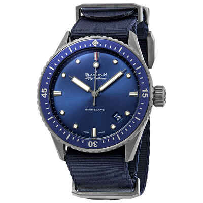 Blancpain Caliber 1315 Automatic Blue Dial Grey Ceramic Mens Watch Ref: 5000-0240-NAOA (blue, arb435)