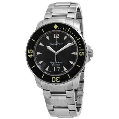 Blancpain 5050 Fifty Fathoms Automatic Mens Watch - Black Dial Grey Titanium Case 5050 12B30 98B (black, arb1220)