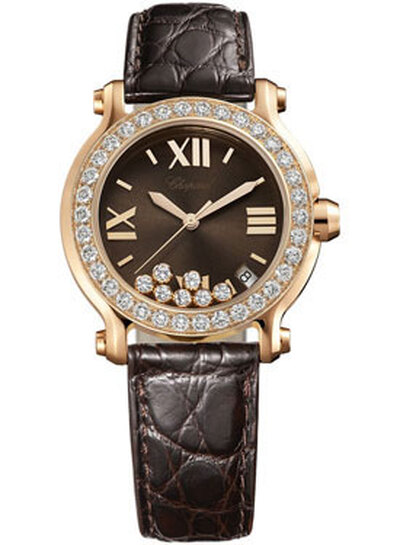 Pre-owned Chopard Happy Sport Brown Dial 18k Rose Gold Ladies Watch - Article: 277473-5008 (brown, arb2978)