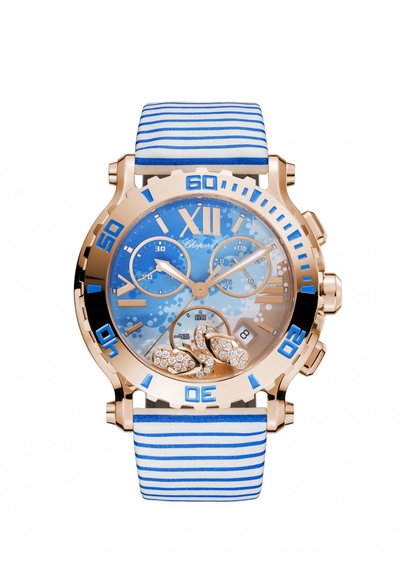 Chopard Happy Sport Chrono Beach Motif Dial 18kt Rose Gold Ladies Watch Model No. 283581-5011 (blue, arb2378)