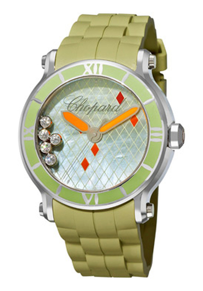 Chopard Happy Sport Green Mother Of Pearl Rubber Band Floating Diamonds Women's Watch 288524-3003 (green, arb2393)