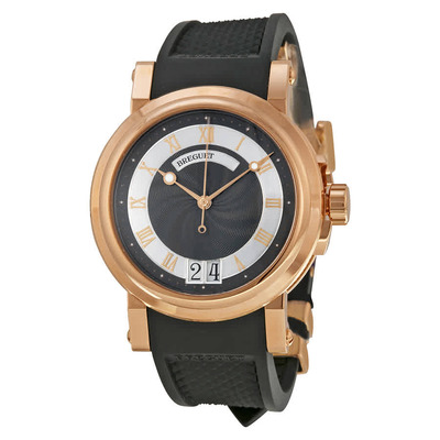 5817BRZ25V8 Breguet Marine Automatic Mens Watch Silver Dial Black Rubber 18kt Rose Gold Case with Fixed Bezel (black, arb964)