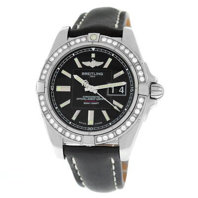 Galactic Automatic Chronometer Diamond Black Dial Mens Watch A49350LA/BA07-429X Breitling (black, arb1711)