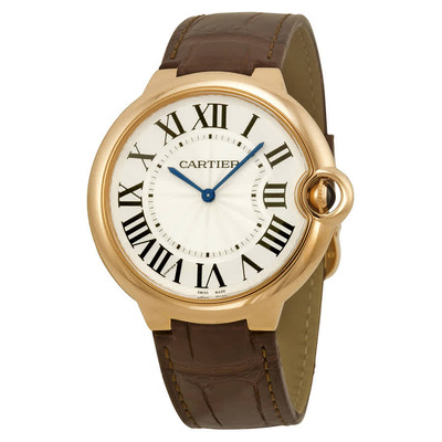Cartier Ballon Bleu Mens Watch, Model W6920083 - Silver Dial with Brown Alligator Leather Strap (blue, arb2891)