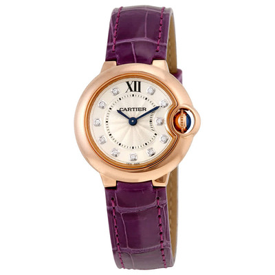 Cartier Ballon Bleu WJBB0019, Ladies Watch in 18Kt Rose Gold and Purple Leather with Diamond Accents (blue, arb2603)