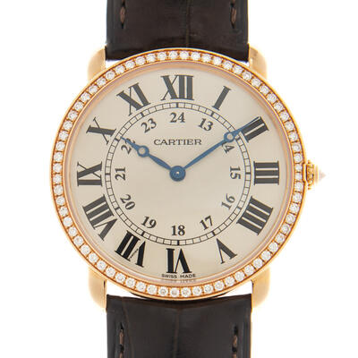 Pre-owned Cartier Ronde Louis Cartier GMT Diamond Silver Dial WR000651 (black, arb19969)